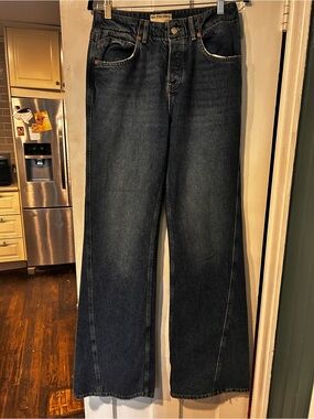 We The Free Dark Indigo Wide Leg Denim Jeans 28L